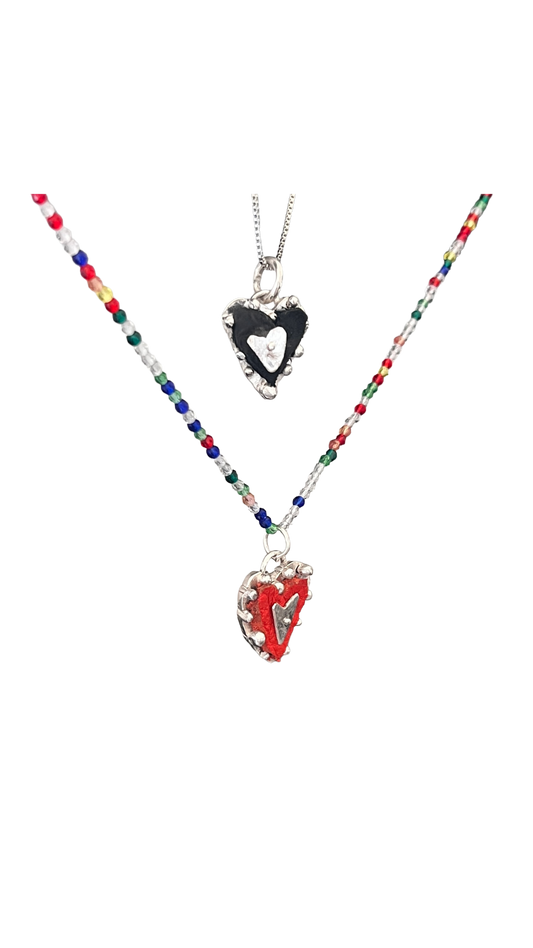 Leather hearts and silver necklace